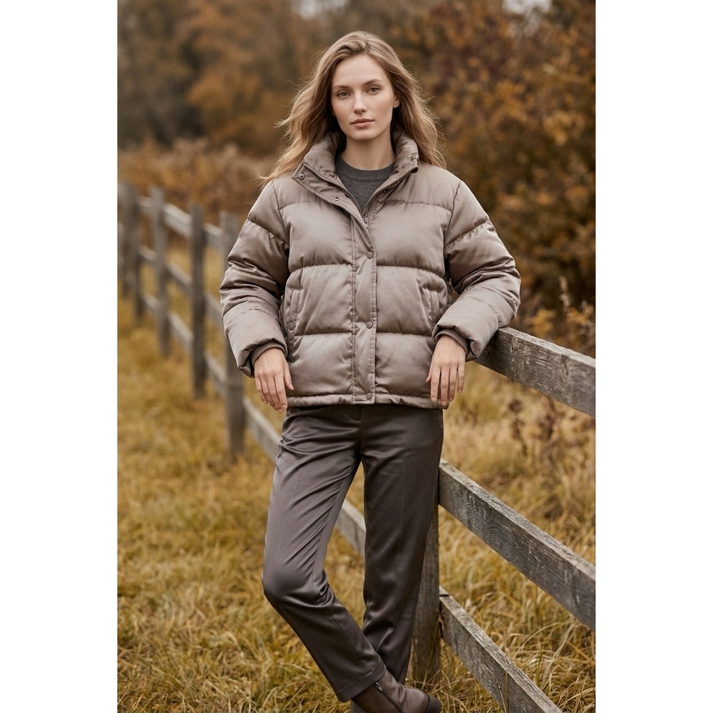 Puffer Y2K Jacket XL Metallic Taupe Quilted Funnel Neck 90s Streetwear Neutral